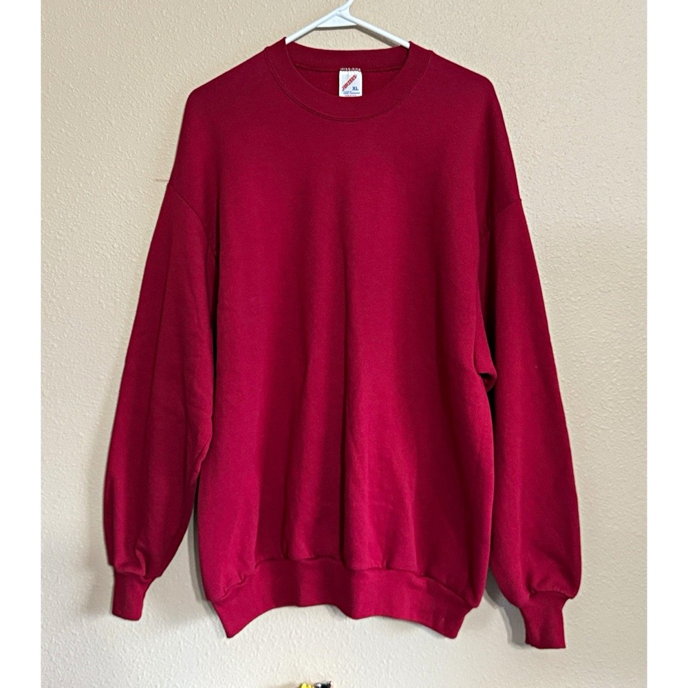 JERZEES Men's XL Red Solid Crewneck Fleece Pullover Sweatshirt Long Sleeve